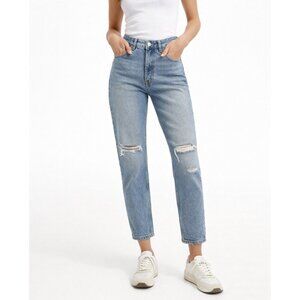 Zara High Rise Mom Slim Straight Jeans Distressed 30x27